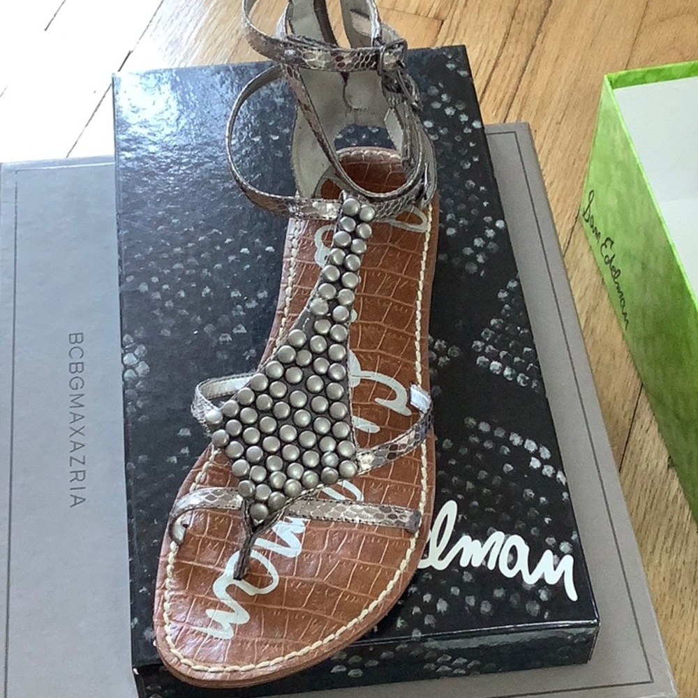 Sam Edelman ginger pewter print snake sandals. 8.5